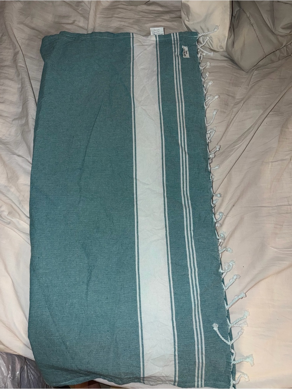 Turkish Peshtemal Beach Towel - Teal and White Stripe